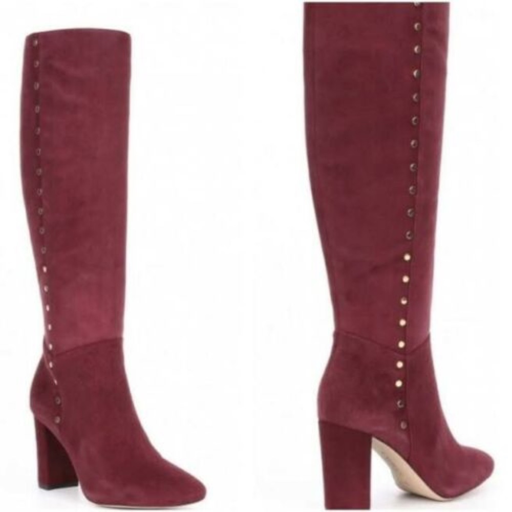 Ralph Lauren Suede Tall Boots Burgundy Atherton - Picture 1 of 7